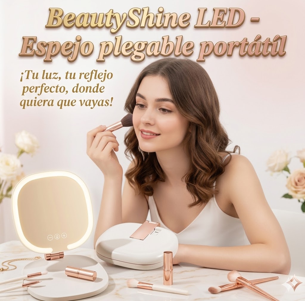 BeautyShine LED - Espejo plegable portátil